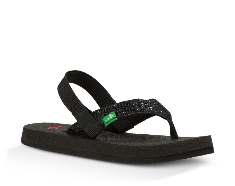 Kids' Sanuk Yoga Glitter Sandals Black | 4239-JMCET