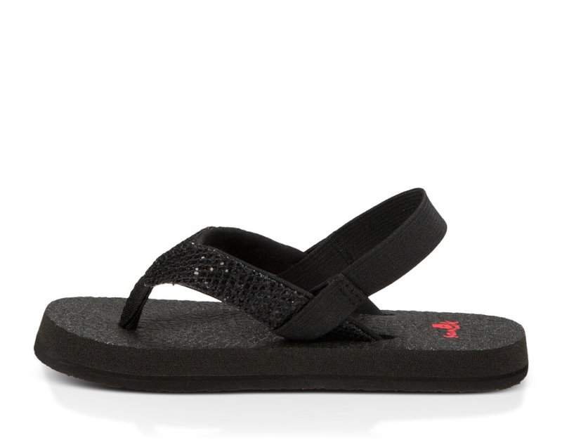 Kids' Sanuk Yoga Glitter Sandals Black | 4239-JMCET