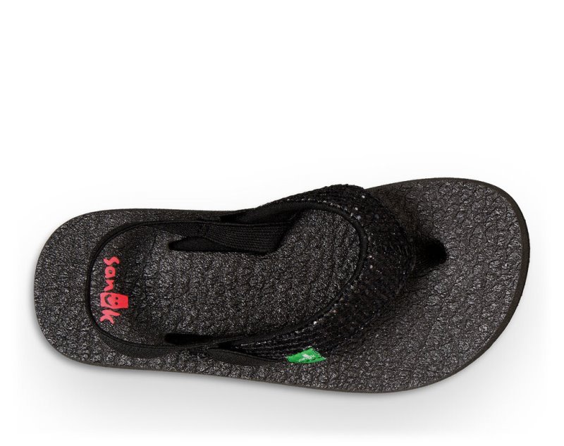 Kids' Sanuk Yoga Glitter Sandals Black | 4239-JMCET