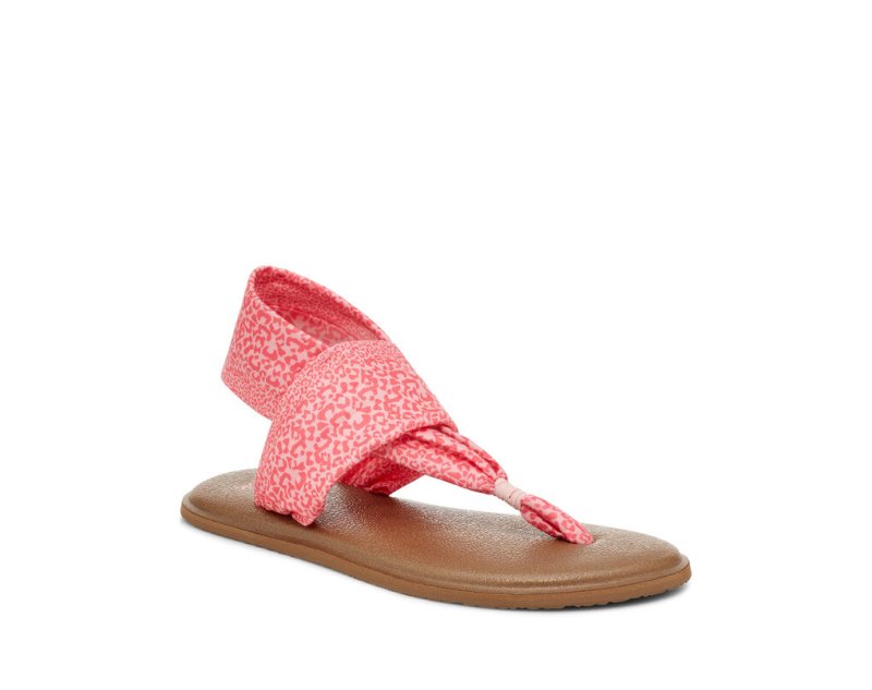 Kids' Sanuk Yoga Sling Burst Print Vegan Leopard Sandals Pink Leopard | 2057-PRVLF