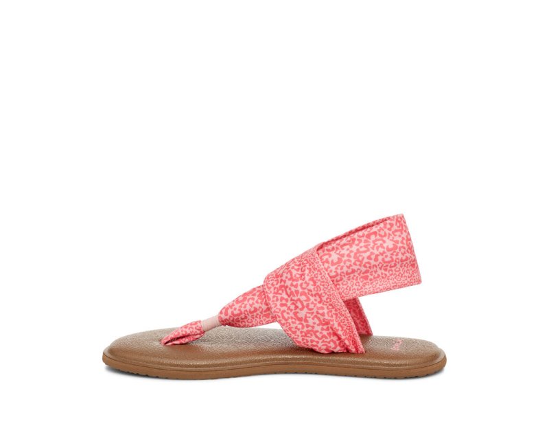 Kids' Sanuk Yoga Sling Burst Print Vegan Leopard Sandals Pink Leopard | 2057-PRVLF