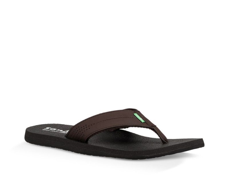 Men's Sanuk Beer Cozy Coaster Flip Flops Dark Brown | 5492-PZLNM