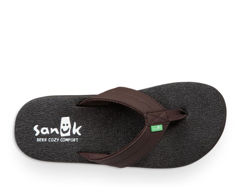 Men's Sanuk Beer Cozy Coaster Flip Flops Dark Brown | 5492-PZLNM