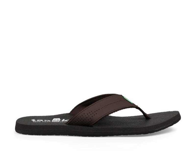 Men\'s Sanuk Beer Cozy Coaster Flip Flops Dark Brown | 5492-PZLNM