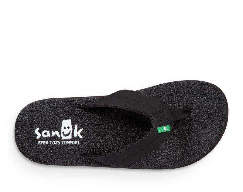 Men's Sanuk Beer Cozy Coaster Flip Flops Black | 9764-MOPID