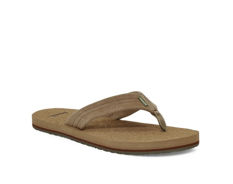 Men's Sanuk Beer Cozy Stacker Suede Flip Flops Brown | 2107-QXKOB