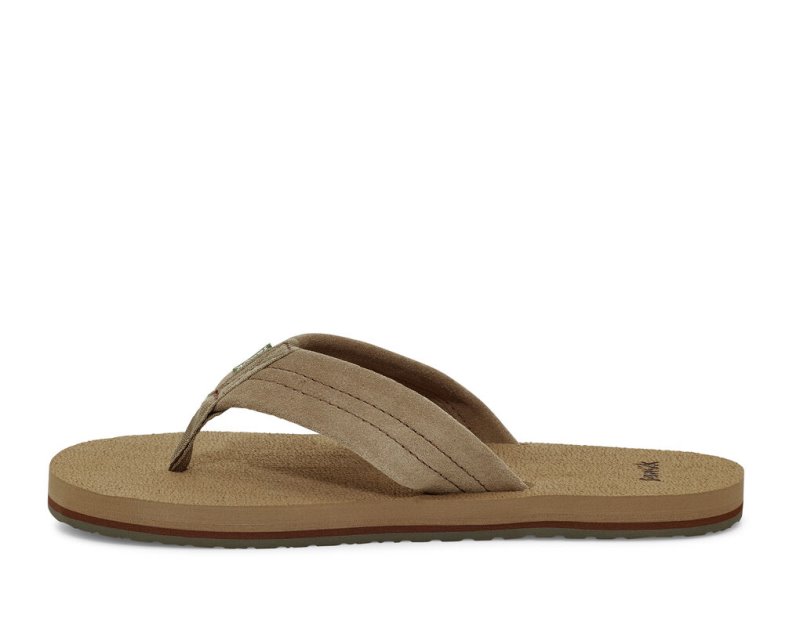 Men's Sanuk Beer Cozy Stacker Suede Flip Flops Brown | 2107-QXKOB