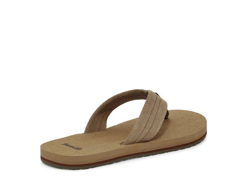 Men's Sanuk Beer Cozy Stacker Suede Flip Flops Brown | 2107-QXKOB