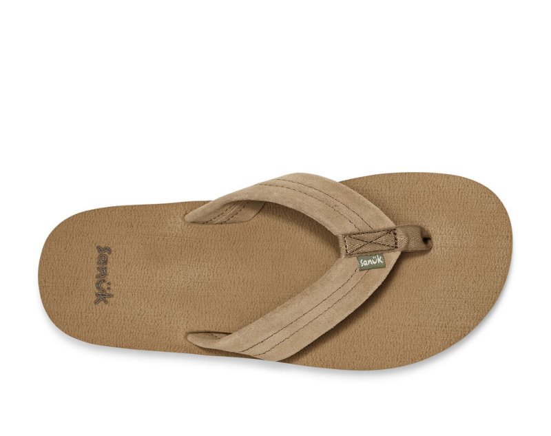 Men's Sanuk Beer Cozy Stacker Suede Flip Flops Brown | 2107-QXKOB