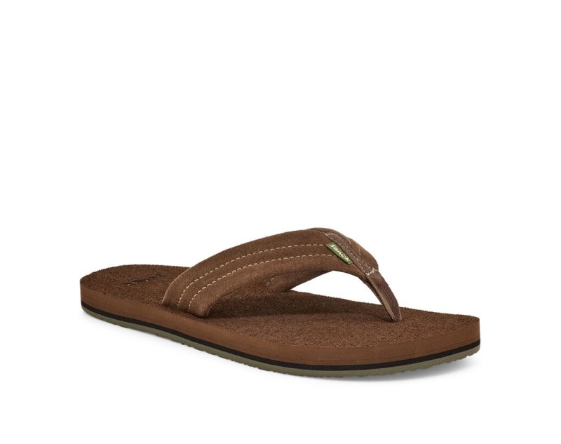 Men's Sanuk Beer Cozy Stacker Suede Flip Flops Brown | 5913-TYOSP