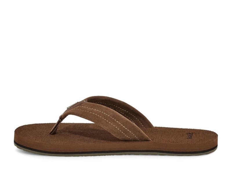 Men's Sanuk Beer Cozy Stacker Suede Flip Flops Brown | 5913-TYOSP