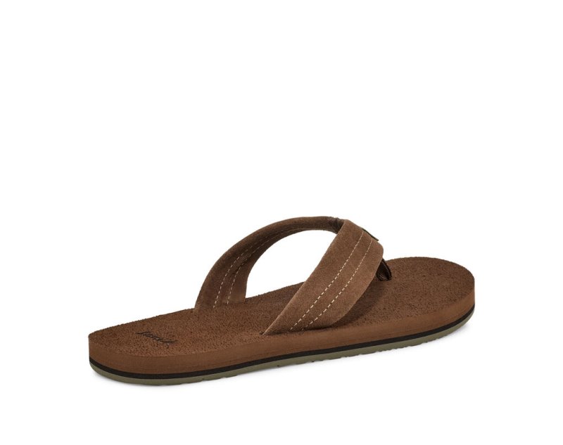 Men's Sanuk Beer Cozy Stacker Suede Flip Flops Brown | 5913-TYOSP