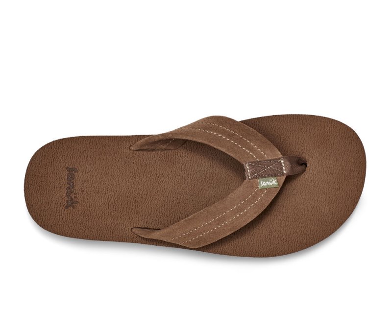 Men's Sanuk Beer Cozy Stacker Suede Flip Flops Brown | 5913-TYOSP