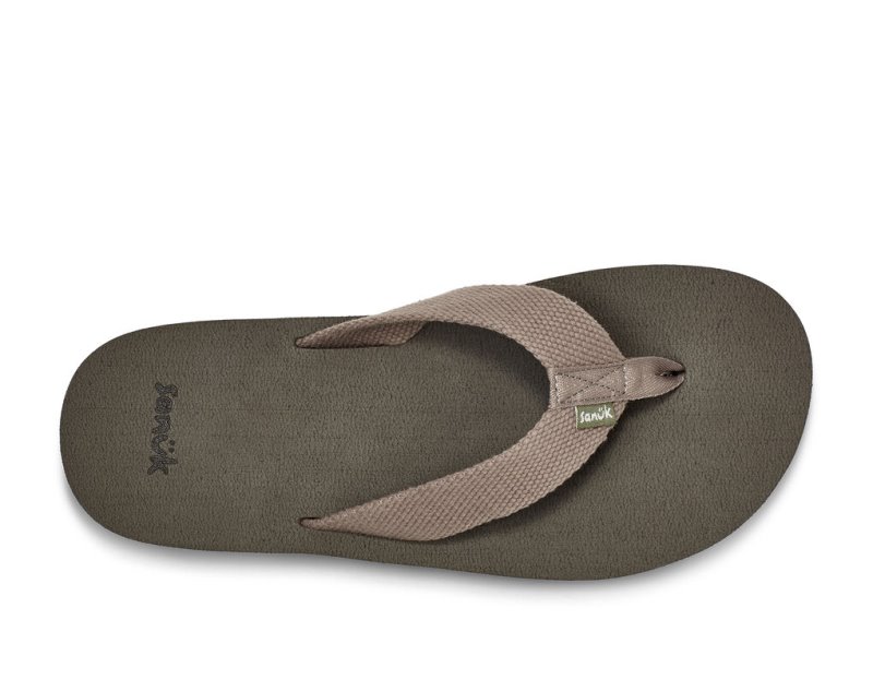 Men's Sanuk Beer Cozy Stacker Webbing Flip Flops Beige | 4781-GVNHY