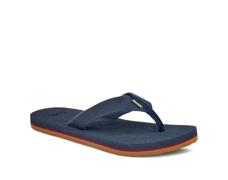 Men's Sanuk Beer Cozy Stacker Webbing Flip Flops Blue | 7615-GUAMB