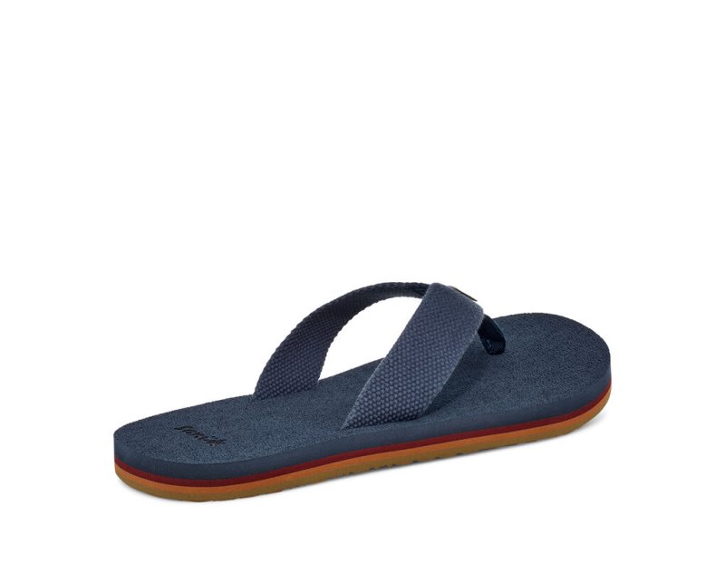 Men's Sanuk Beer Cozy Stacker Webbing Flip Flops Blue | 7615-GUAMB