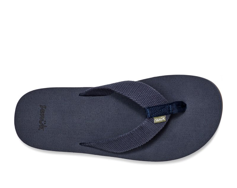 Men's Sanuk Beer Cozy Stacker Webbing Flip Flops Blue | 7615-GUAMB