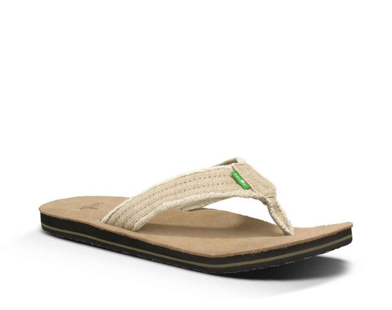 Men's Sanuk Fraid Not Flip Flops Beige | 4957-ZOQYK