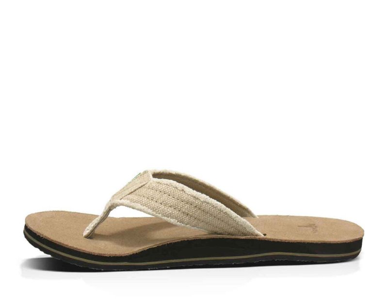 Men's Sanuk Fraid Not Flip Flops Beige | 4957-ZOQYK