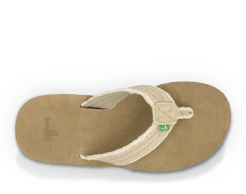 Men's Sanuk Fraid Not Flip Flops Beige | 4957-ZOQYK