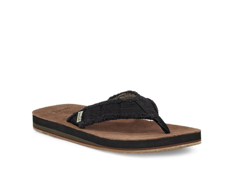 Men's Sanuk Fraid Not Soft Top Eco Friendly Flip Flops Black | 4239-CTJHD