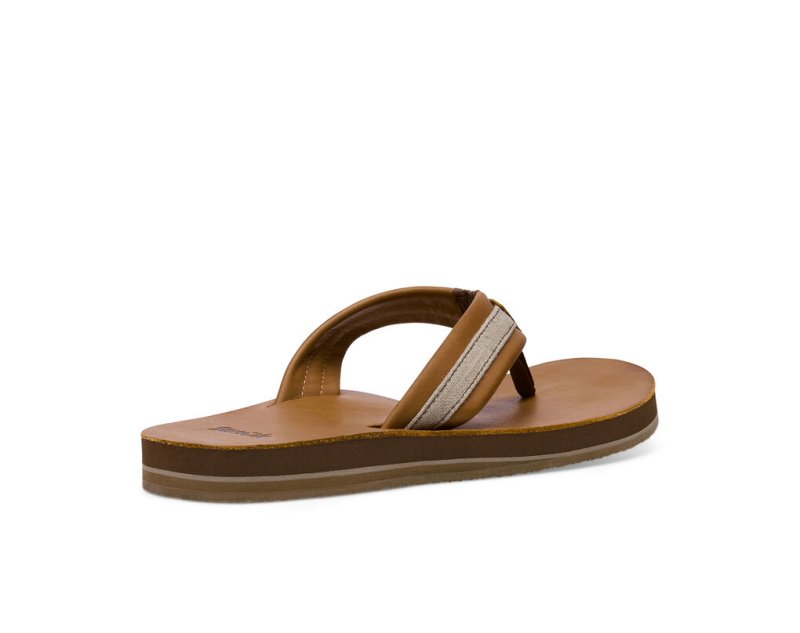 Men's Sanuk Hullsome Leather St Hemp Flip Flops Brown | 8934-HRBFY