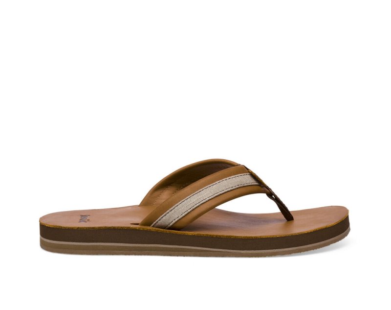 Men\'s Sanuk Hullsome Leather St Hemp Flip Flops Brown | 8934-HRBFY