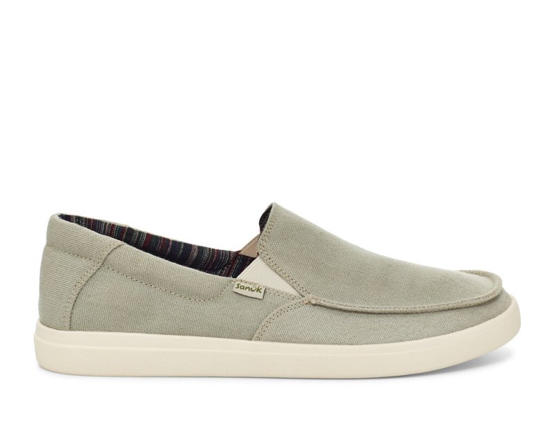 Men\'s Sanuk Sideline 2 Hemp Slip On Sidewalk Surfers Light Green | 6137-OHIGD