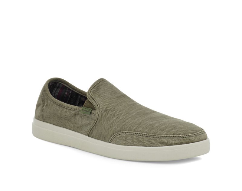 Men's Sanuk Vagabond Slip On Sneaker Wash Vegan Sidewalk Surfers Olive | 2067-HQWPX