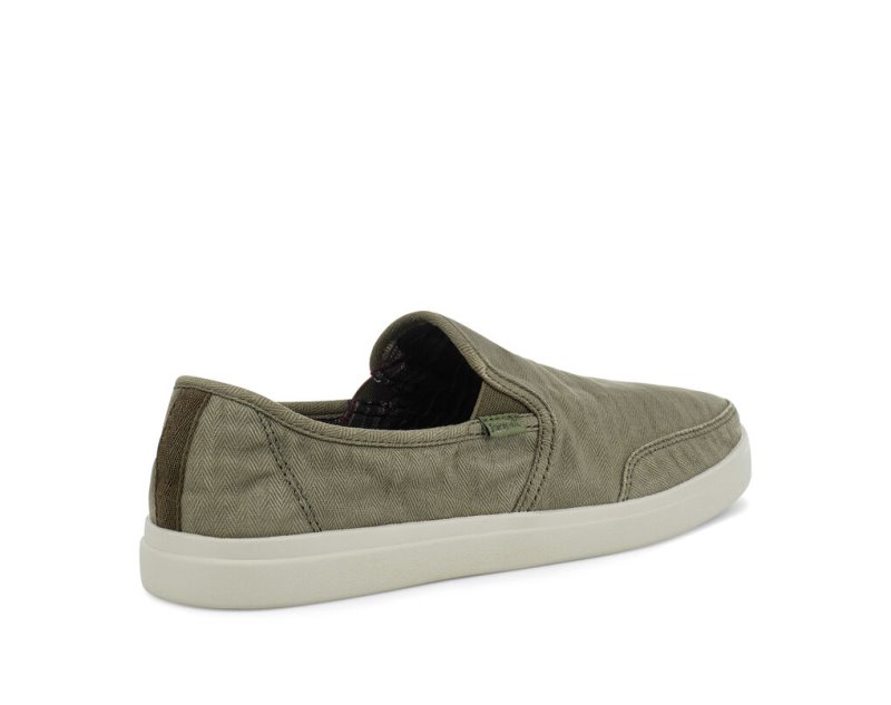 Men's Sanuk Vagabond Slip On Sneaker Wash Vegan Sidewalk Surfers Olive | 2067-HQWPX