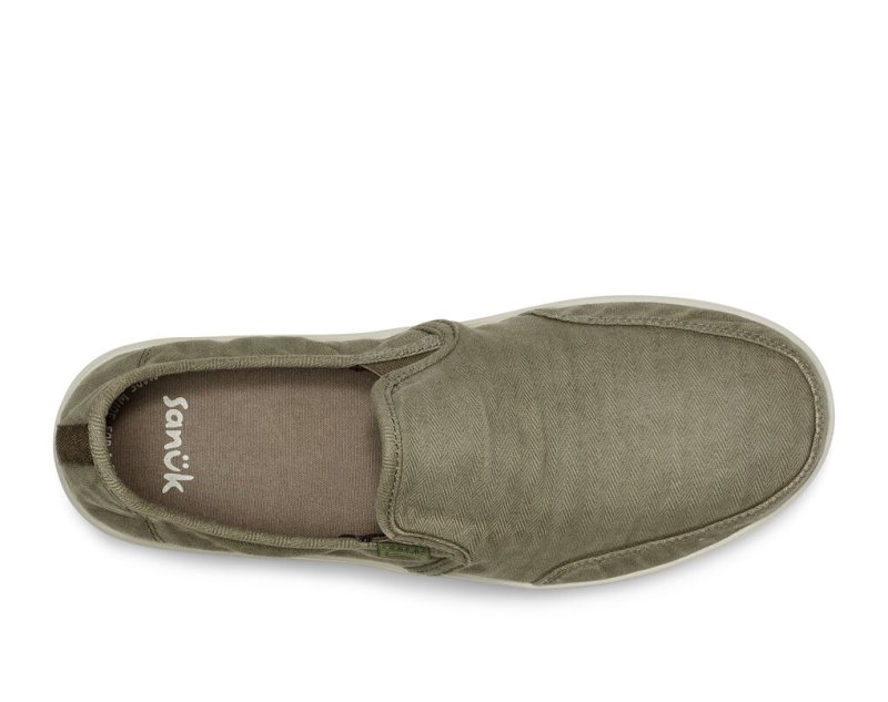 Men's Sanuk Vagabond Slip On Sneaker Wash Vegan Sidewalk Surfers Olive | 2067-HQWPX