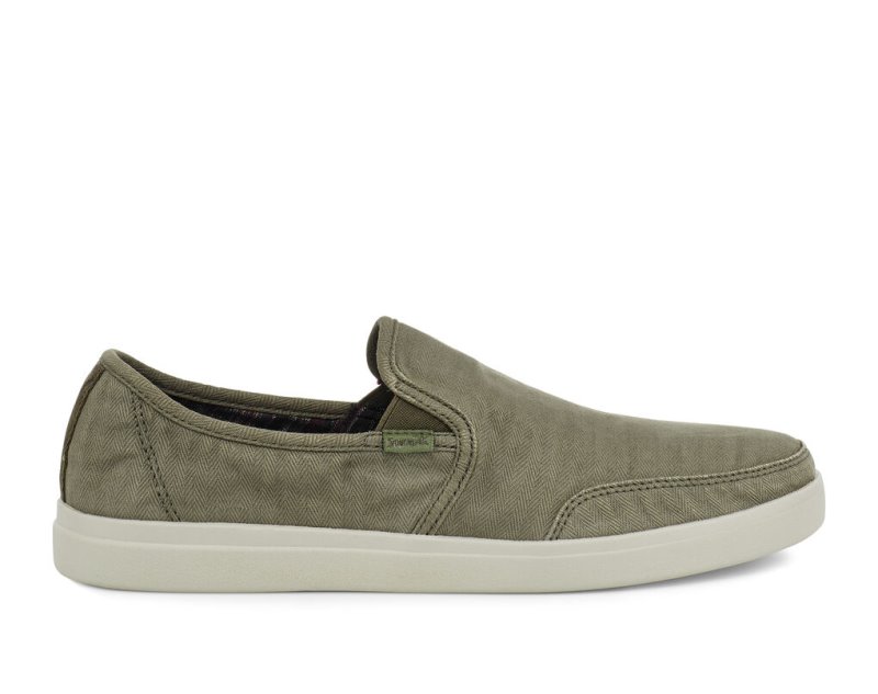 Men\'s Sanuk Vagabond Slip On Sneaker Wash Vegan Sidewalk Surfers Olive | 2067-HQWPX