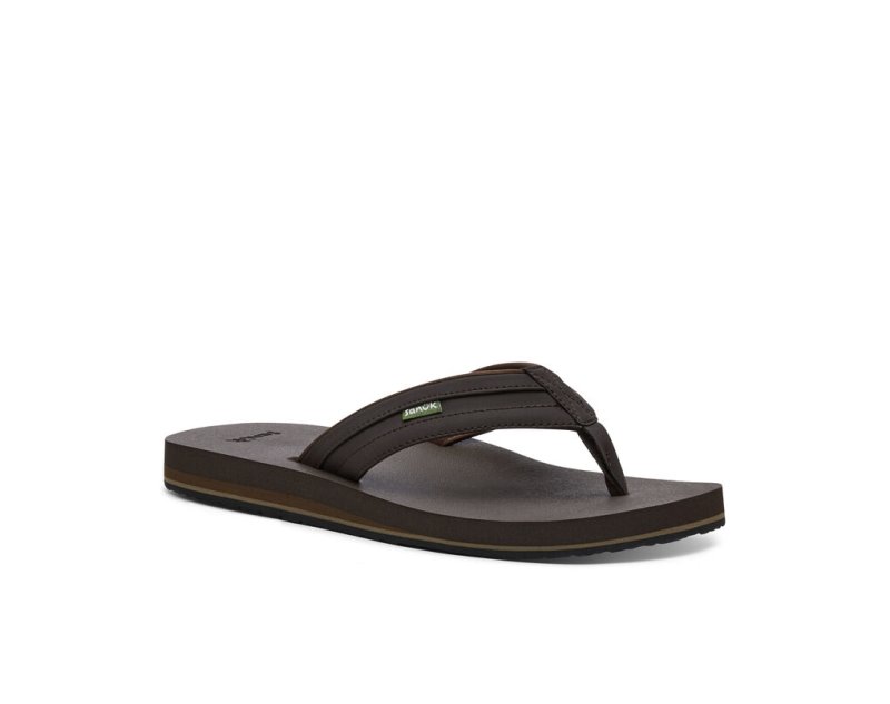 Men's Sanuk Ziggy Water Friendly Flip Flops Dark Brown | 2478-BGTSW