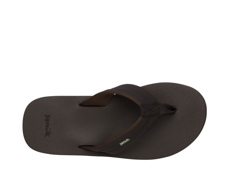 Men's Sanuk Ziggy Water Friendly Flip Flops Dark Brown | 2478-BGTSW