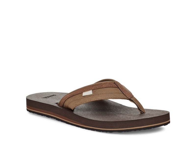 Men's Sanuk Ziggy Water Friendly Flip Flops Brown | 6521-UMWBG