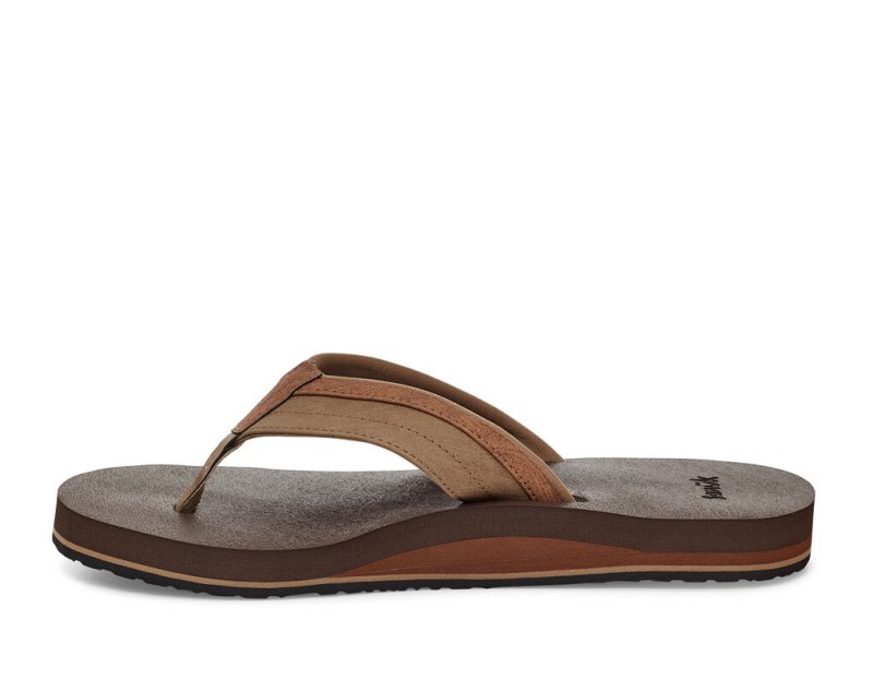 Men's Sanuk Ziggy Water Friendly Flip Flops Brown | 6521-UMWBG