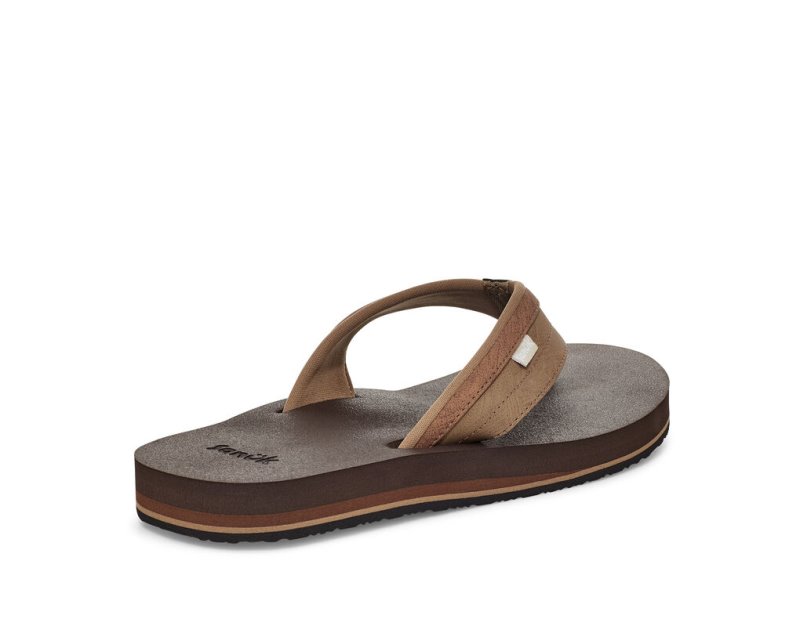 Men's Sanuk Ziggy Water Friendly Flip Flops Brown | 6521-UMWBG