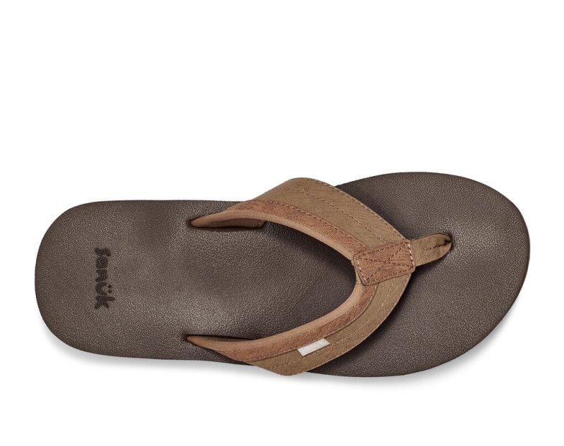 Men's Sanuk Ziggy Water Friendly Flip Flops Brown | 6521-UMWBG