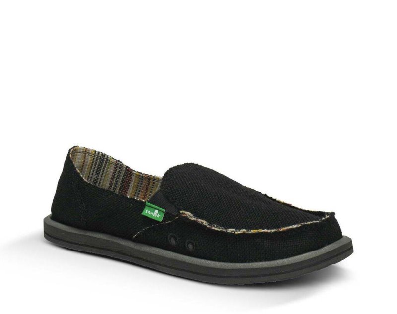 Women's Sanuk Donna Hemp Sidewalk Surfers Black | 0451-BGNJU