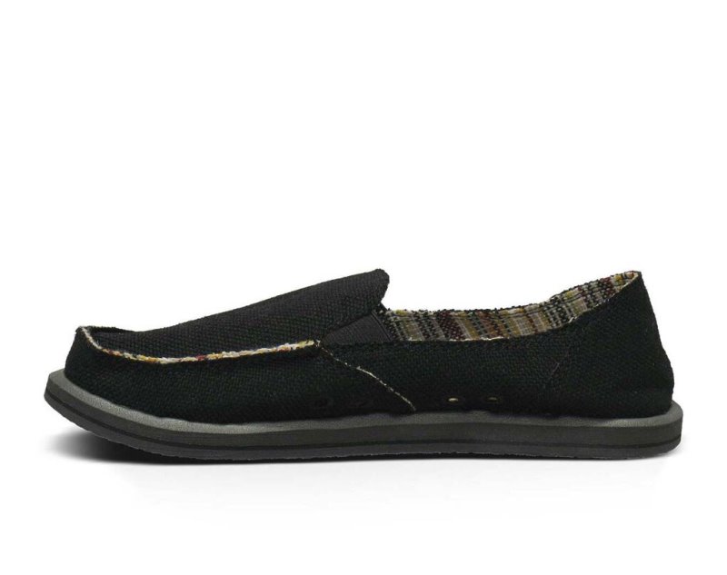 Women's Sanuk Donna Hemp Sidewalk Surfers Black | 0451-BGNJU