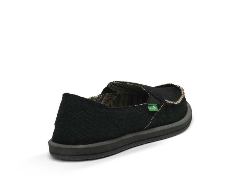 Women's Sanuk Donna Hemp Sidewalk Surfers Black | 0451-BGNJU