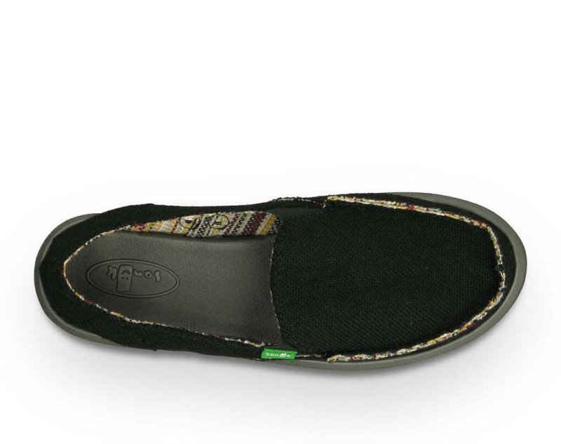 Women's Sanuk Donna Hemp Sidewalk Surfers Black | 0451-BGNJU