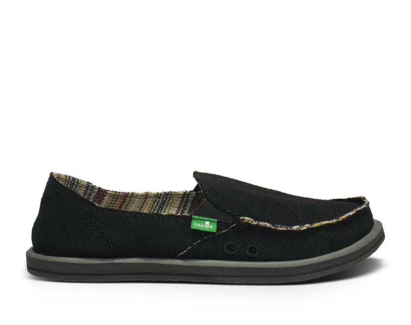 Women\'s Sanuk Donna Hemp Sidewalk Surfers Black | 0451-BGNJU