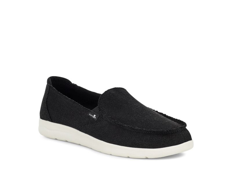 Women's Sanuk Donna Lite Tx Canvas Slip On Sidewalk Surfers Black | 0375-KODIB