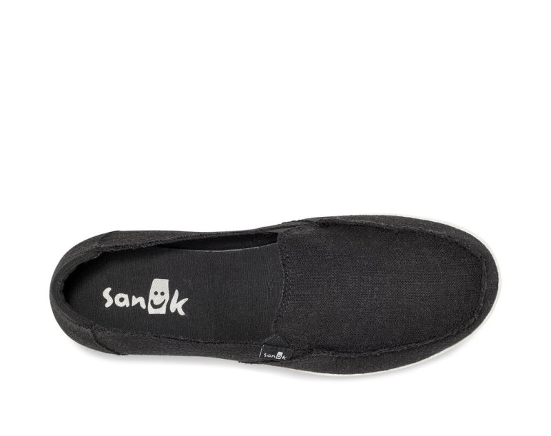 Women's Sanuk Donna Lite Tx Canvas Slip On Sidewalk Surfers Black | 0375-KODIB