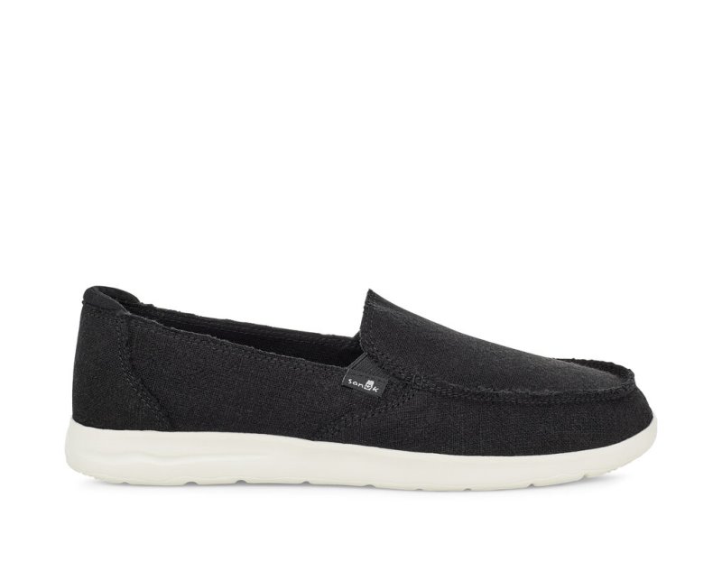 Women\'s Sanuk Donna Lite Tx Canvas Slip On Sidewalk Surfers Black | 0375-KODIB