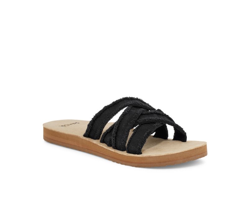 Women's Sanuk Fraidy Slide Sandals Black | 1987-QWTCS