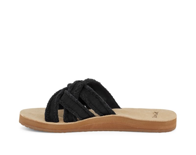 Women's Sanuk Fraidy Slide Sandals Black | 1987-QWTCS