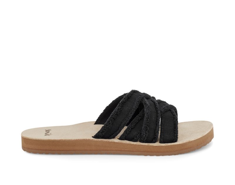 Women\'s Sanuk Fraidy Slide Sandals Black | 1987-QWTCS