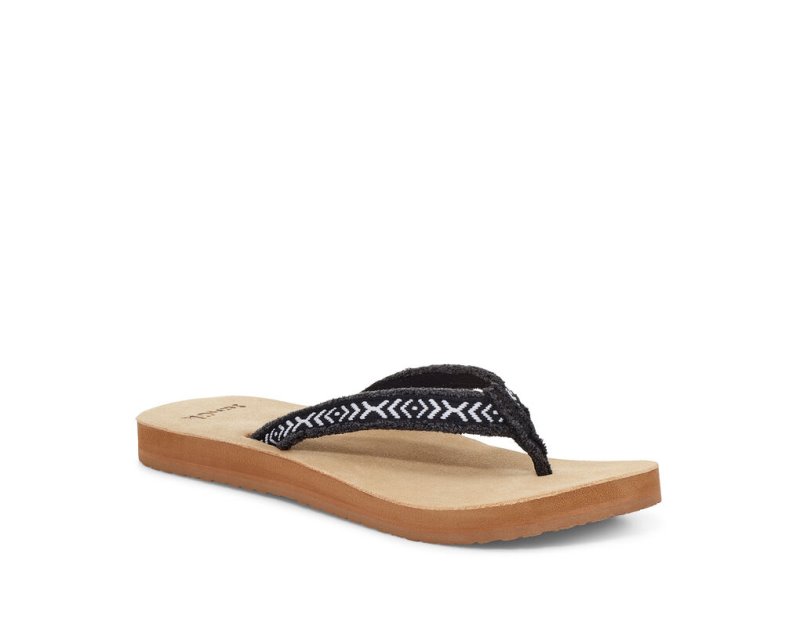 Women's Sanuk Fraidy Tribal Hemp Flip Flops Black / White | 1574-AWYTI